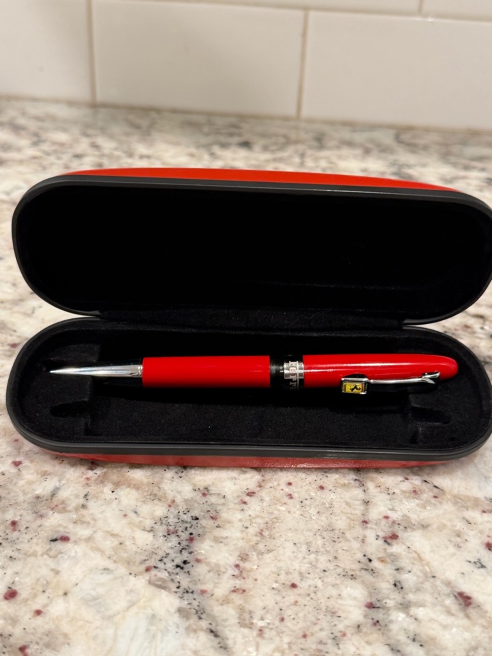 Ferrari Red and Silver Ballpoint Pen with Case